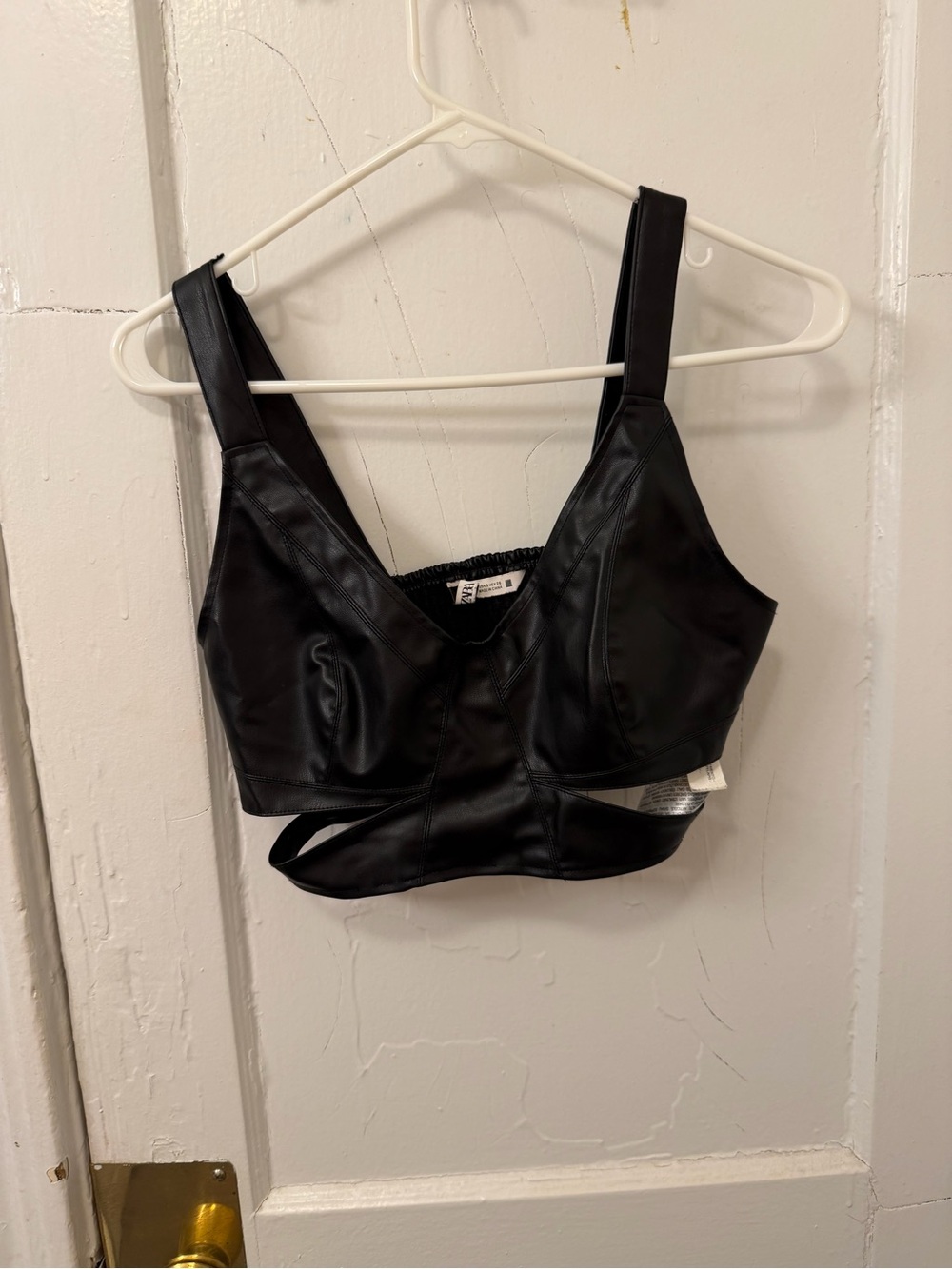 Zara Black Faux Leather Crop Bralette